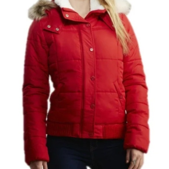 Aeropostale Jackets & Blazers - Aeropostale Red Puffer Jacket with Faux Fur